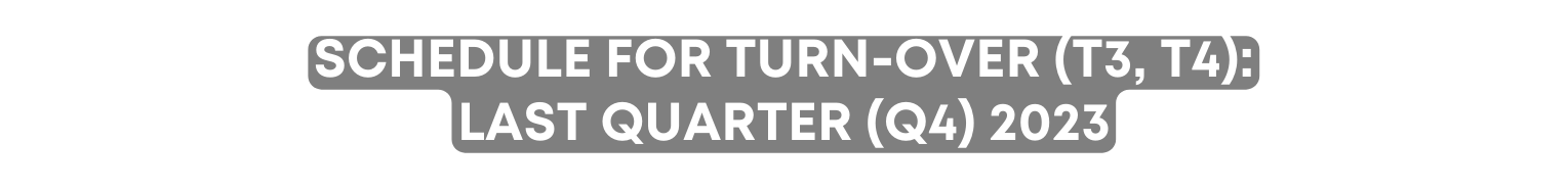 SCHEDULE FOR TURN OVER T3 T4 LAST QUARTER Q4 2023